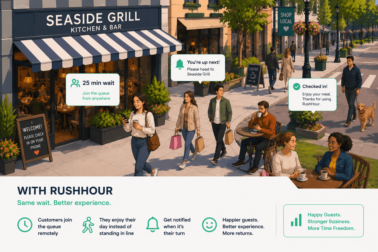 With RushHour — same wait, better experience. Customers enjoy their time while waiting